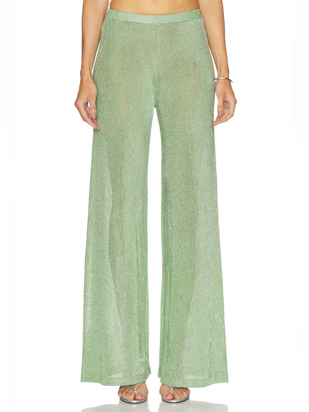 SEROYA Sheldon Metallic Knit Pant in Sage